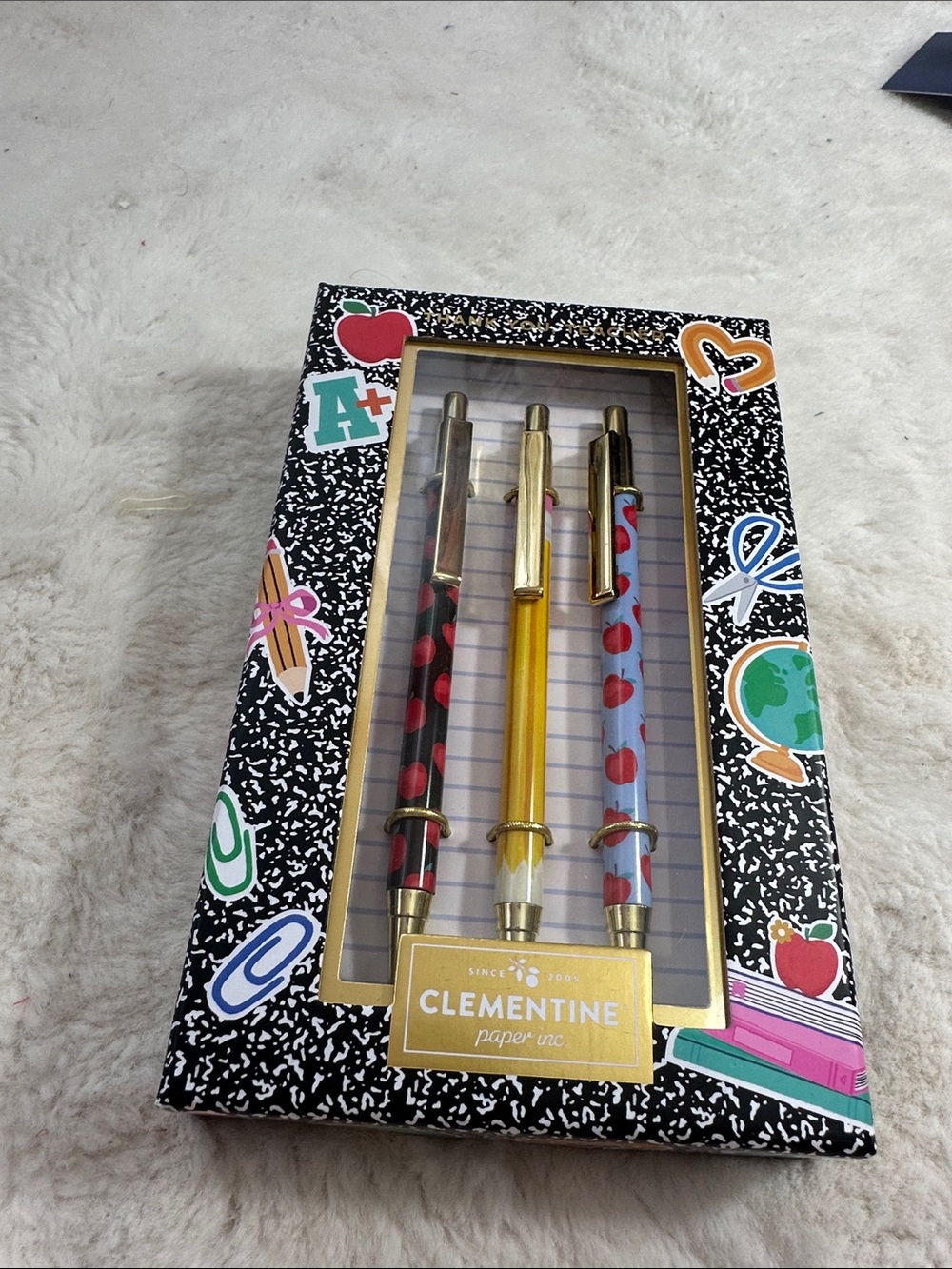 Clementine set of 3 school design pencil and apple pen set